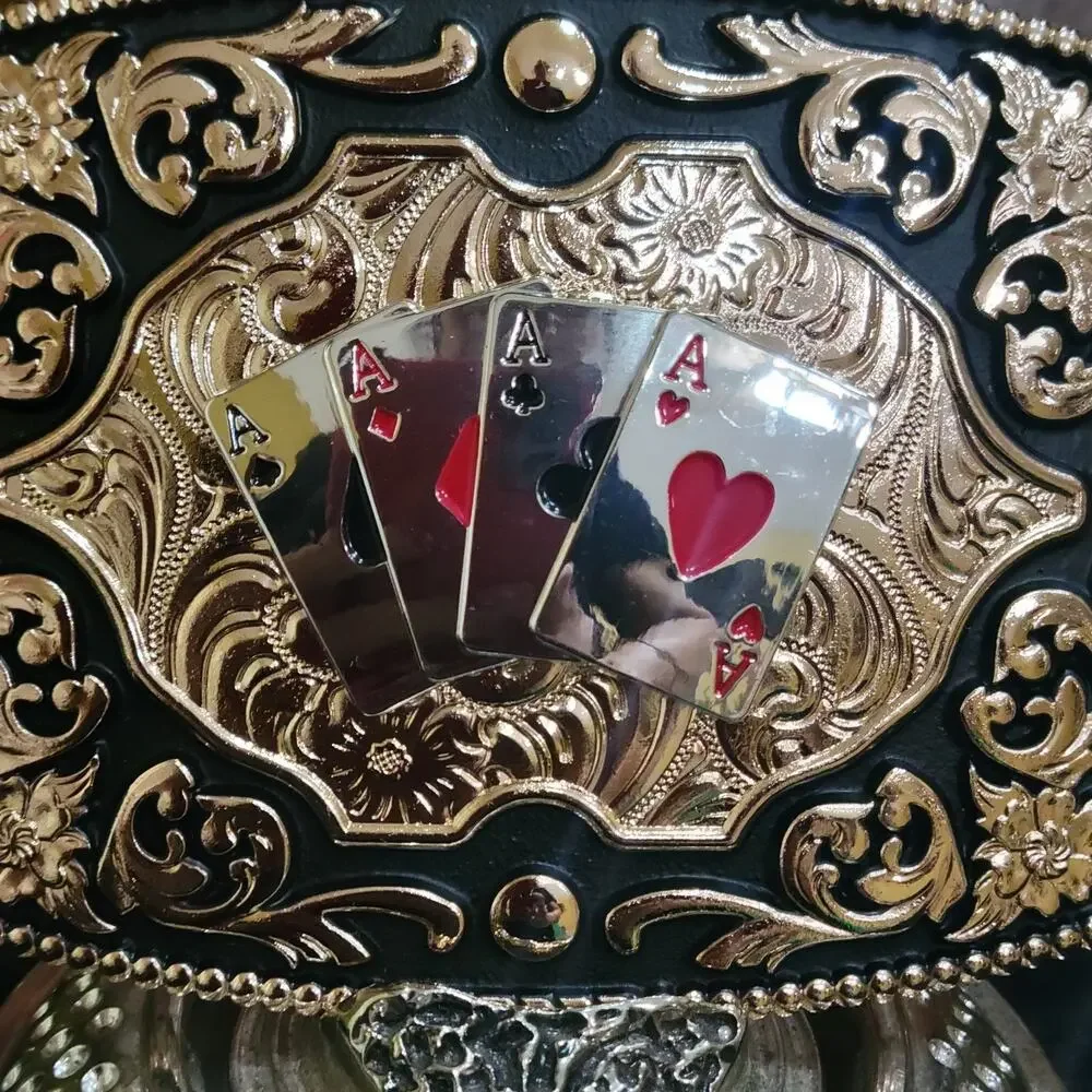 Four Aces Western Belt Buckle Cowboy Rodeo Buckle Rosetone With Black Accents